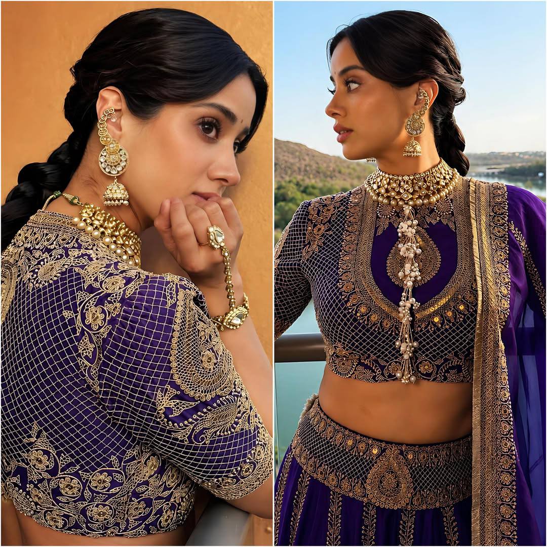 Royal Amethyst Purple Silk Lehenga Choli with Majestic Gold Zari Heritage Motifs and Elaborate Borders